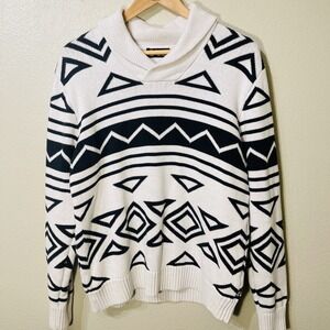 Vintage Chaps Ralph Lauren Sweater Black & White‎ Geometric Cotton Y2K  Size M